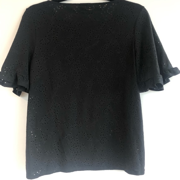 Anthropologie W5 Black Eyelet Flutter Sleeve Short Sleeve Top, Size Small - Picture 5 of 5